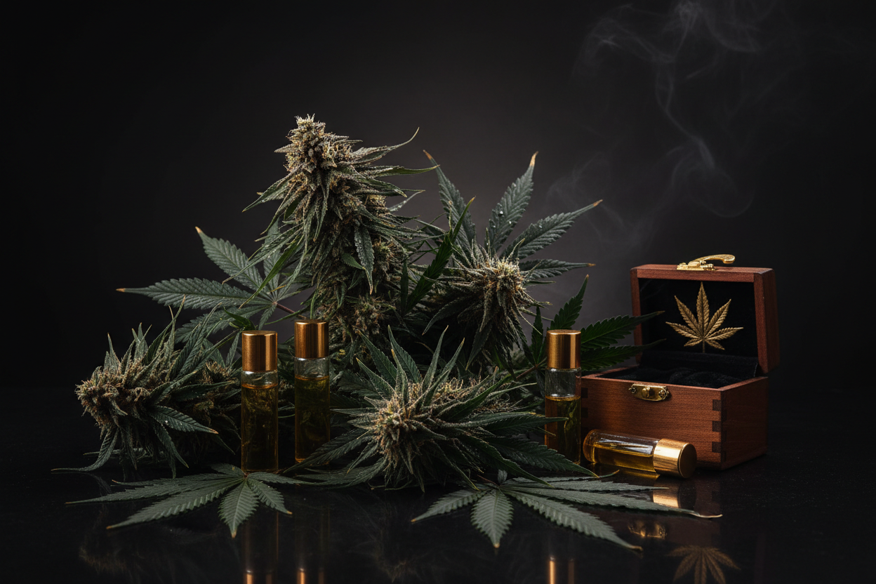 Chciałbym aby było to zdjęcie w stylu takim ciemnym, premium związanego z tematyką konopi